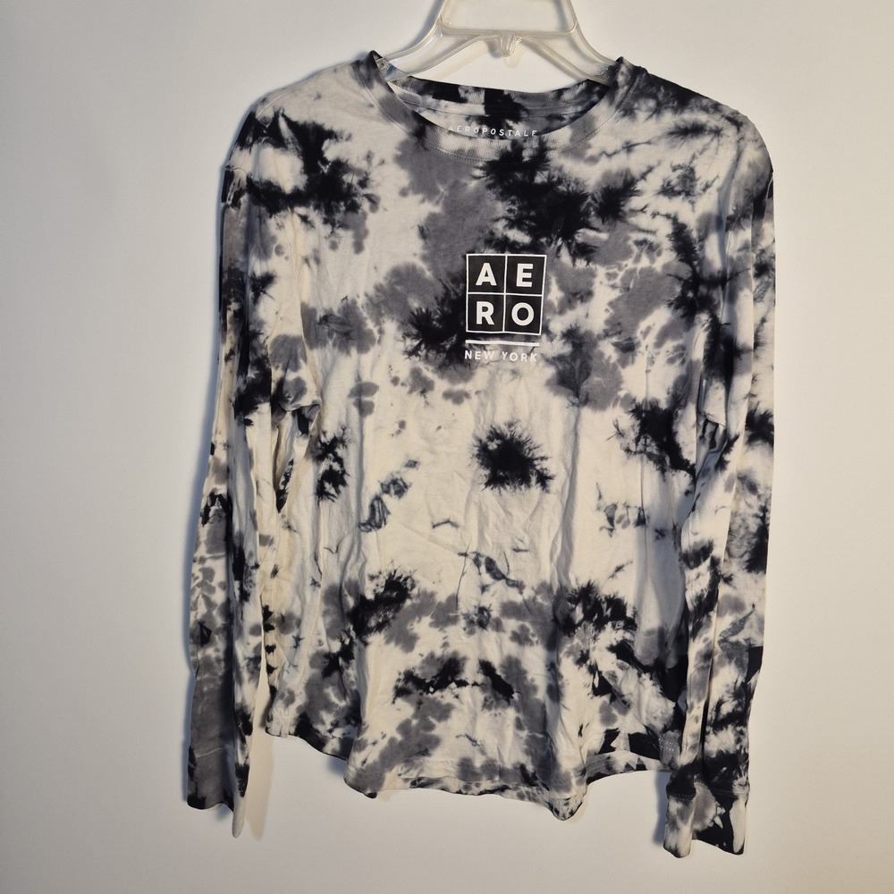 Aeropostale AERO S Women New York Tie Dye Hippie Long Sleeve Shirt Black Gray